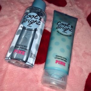 Pink body splash and lotion